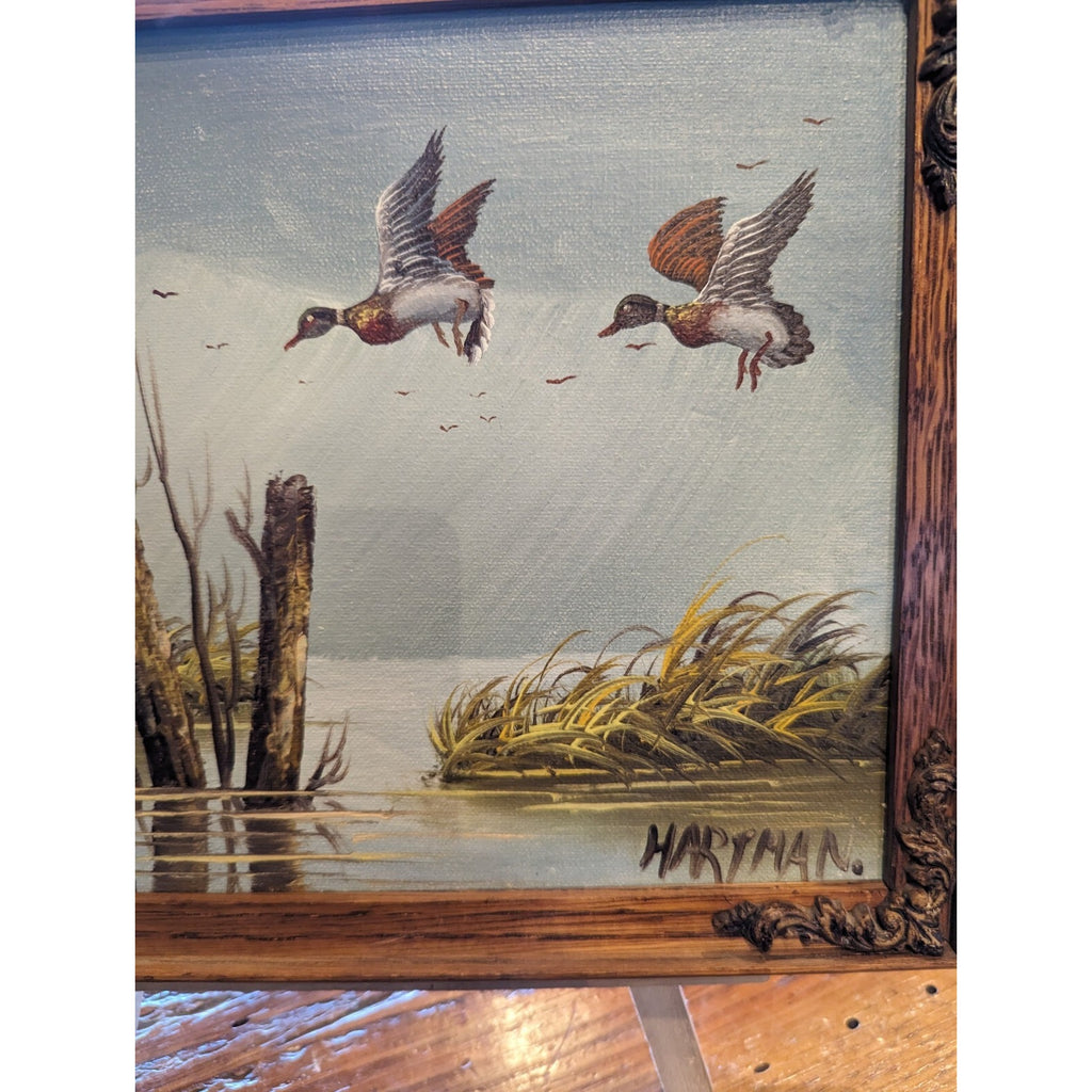 Duck Painting signed Hartman Mid Century Framed Acrylic on Panel 9" x 11"
