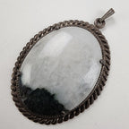 Oval Green Agate Sterling Silver 925 Pendant Vintage