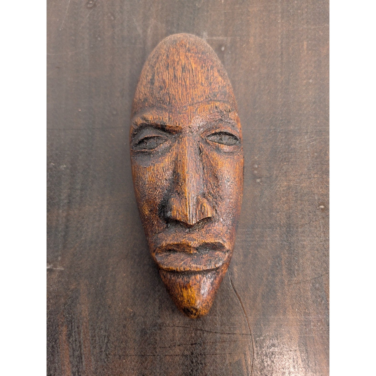 Midcentury Jamaican Carved Wall Hanging Face MCM
