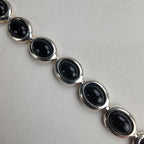 Vintage 7 1/2" Black Onyx Oval Link Bracelet in Sterling Silver 925