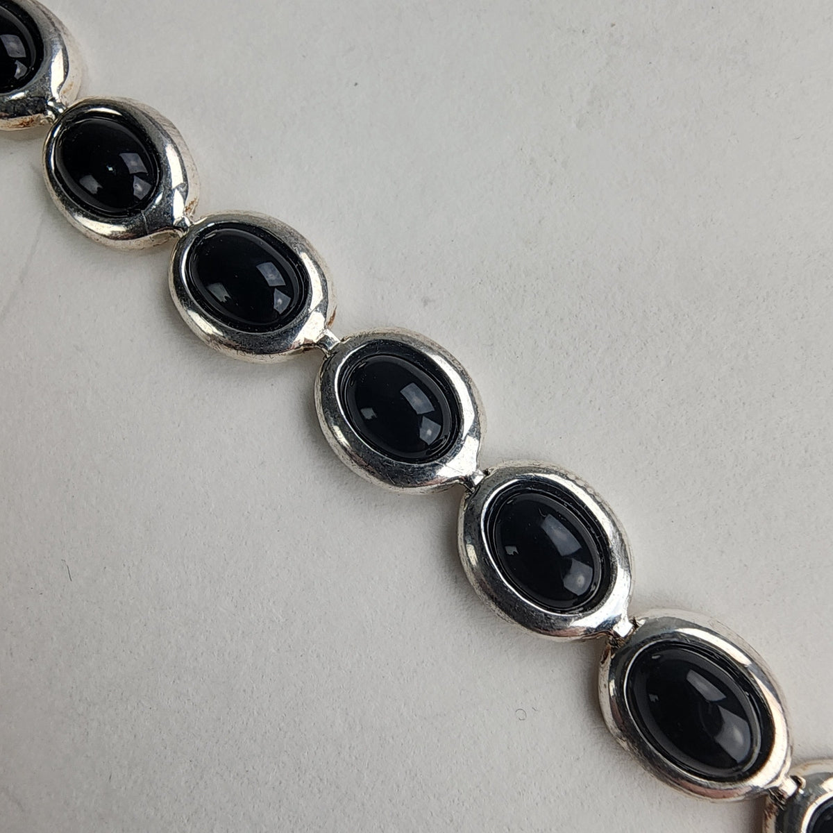 Vintage 7 1/2" Black Onyx Oval Link Bracelet in Sterling Silver 925
