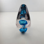 6" Hand Blown Glass Paperweight Air Trap Blue & Clear