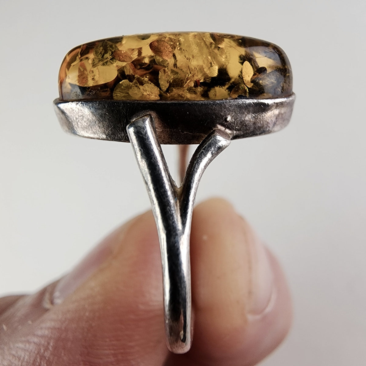 Vintage Baltic Amber Ring Size 8 in Sterling Silver 925