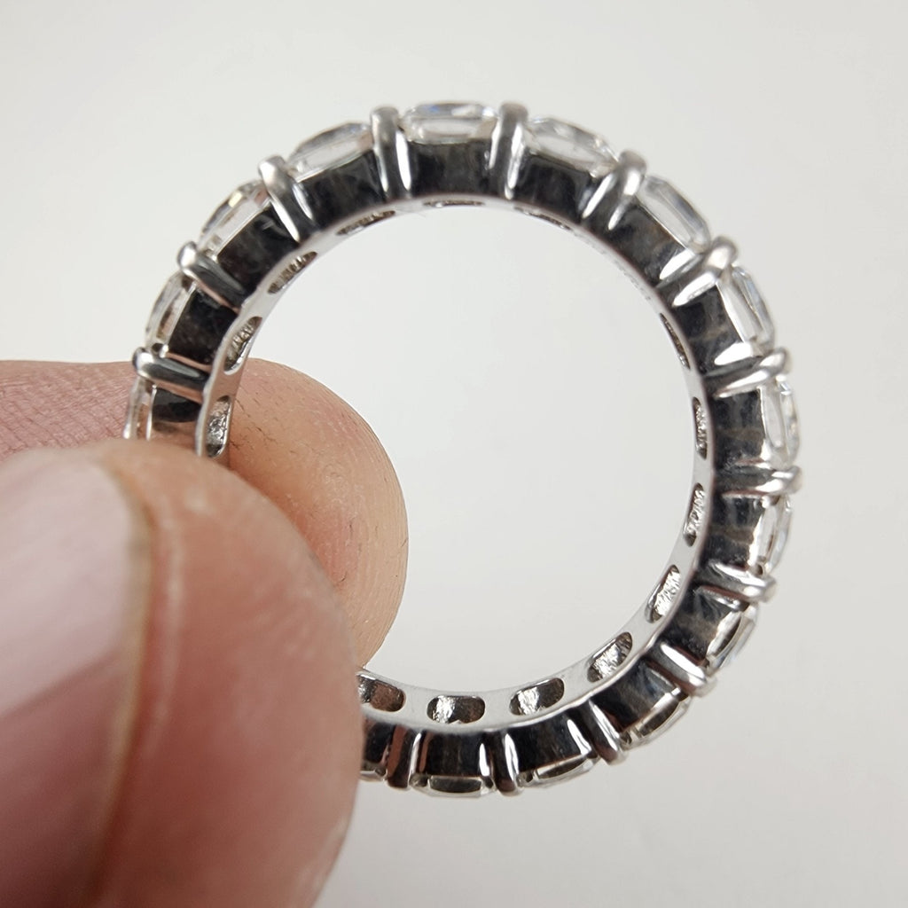 Platinum Over Sterling Silver 925 Clear Stone Eternity Band Ring Size 9