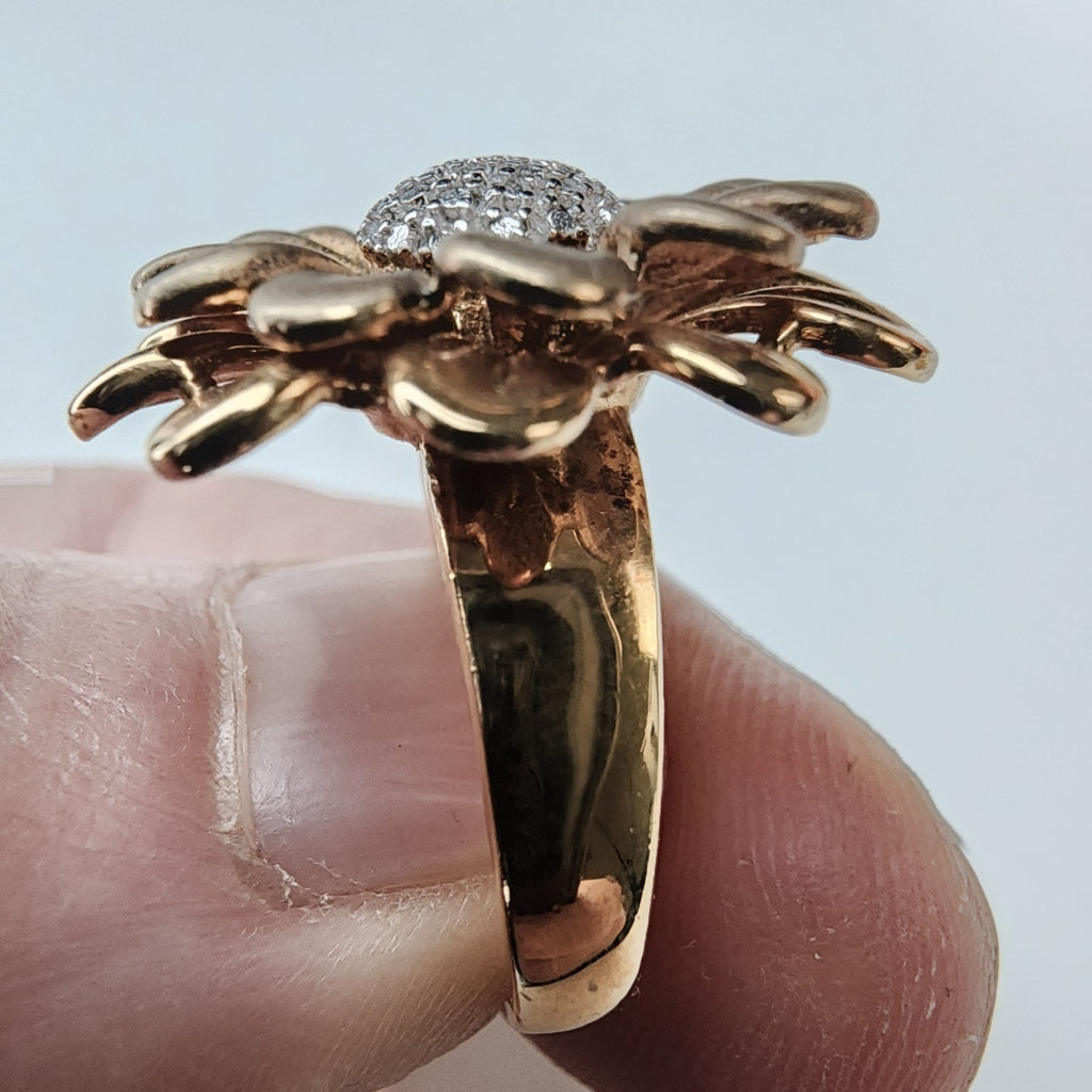 Sunflower Diamond Accent Gold Finish Ring Size 8 Sterling Silver 925 Vintage
