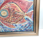 Abstract Fish Acrylic Painting on Panel Signed Cori & Framed