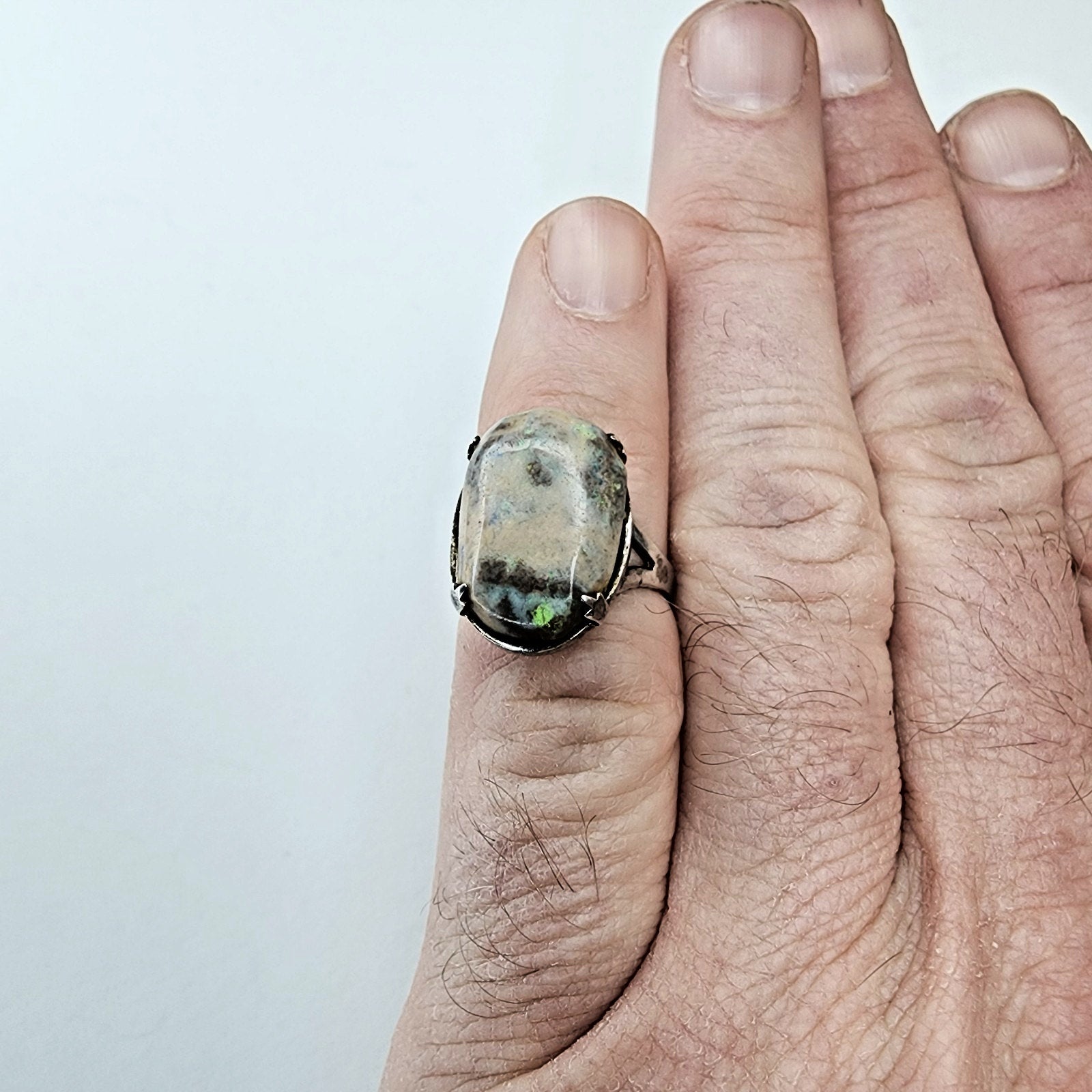 Boulder Opal Adjustable Size Ring Sterling Silver 925 Vintage