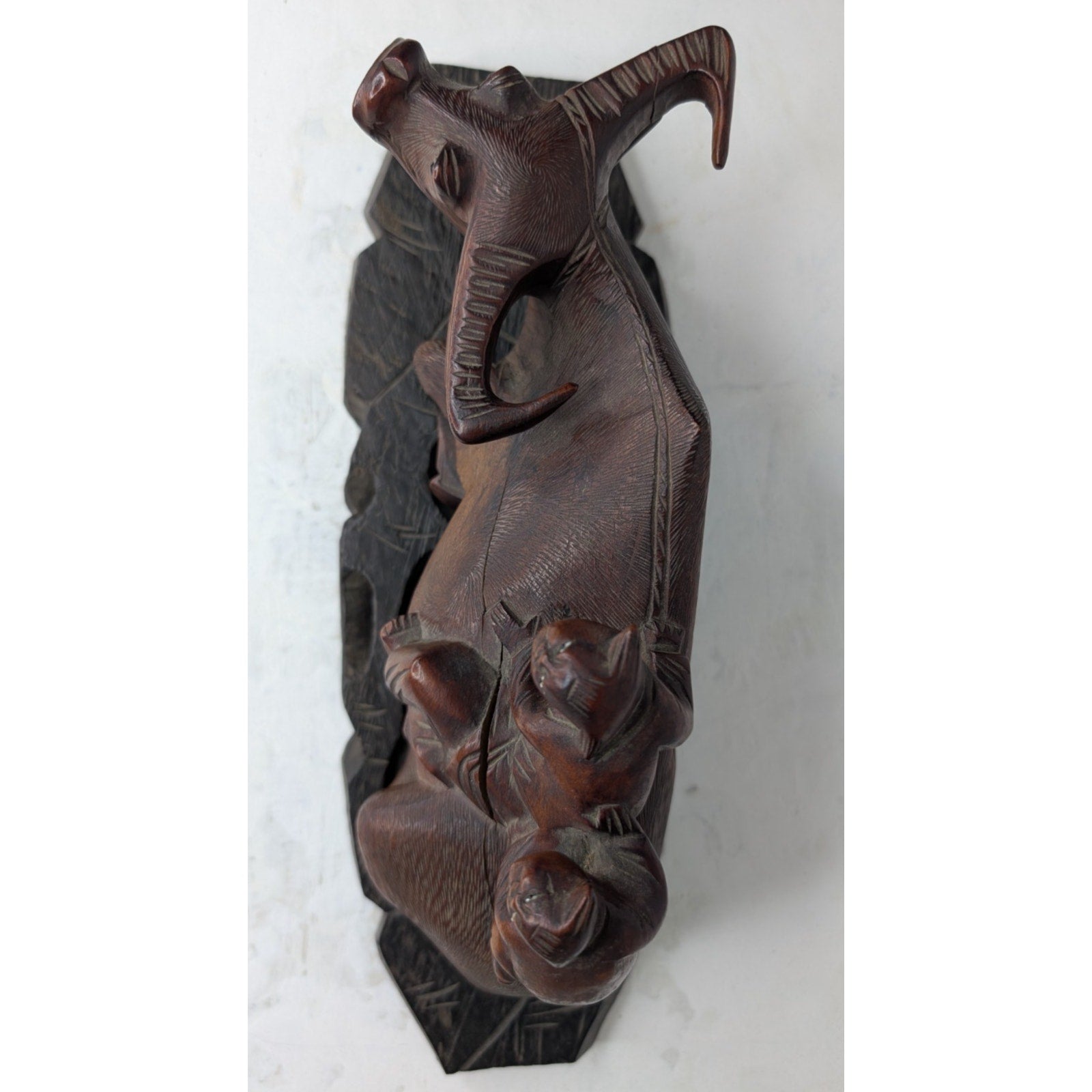 Chinese Water Buffalo Hand Carved Statue w/ Stand Antique Republic Period