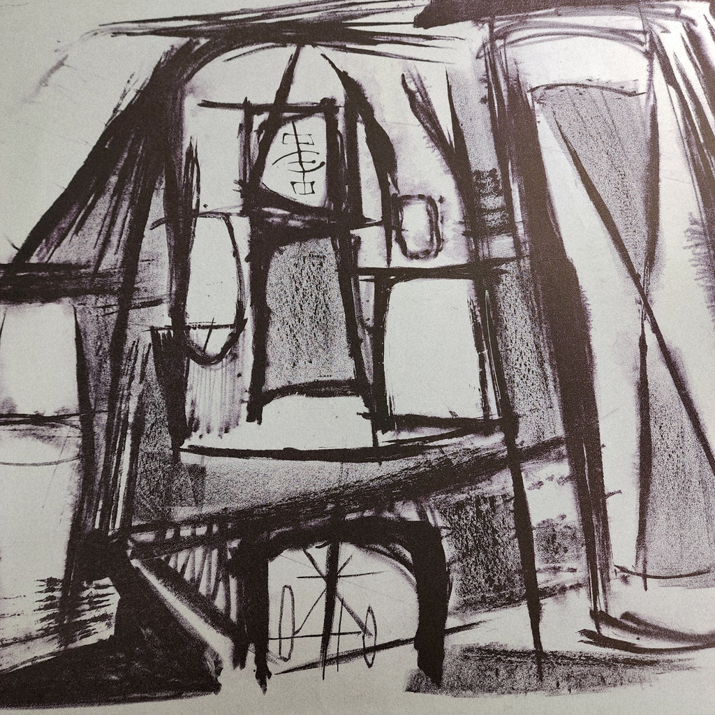 c. 1950 Jerry Opper Abstract Hourglass Stone Lithograph Black & White Unframed