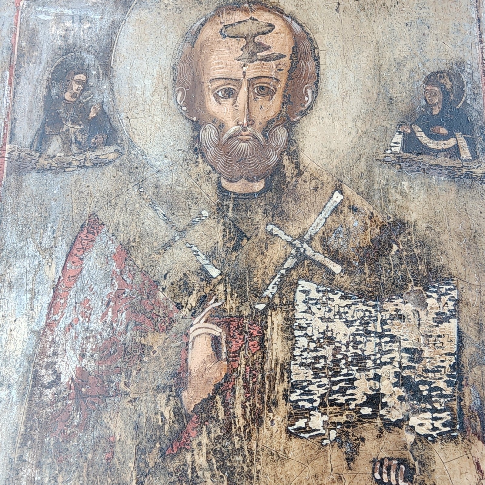 19th C Russian Icon of St Nicholas the Wonderworker Hand Painted Travel Size
