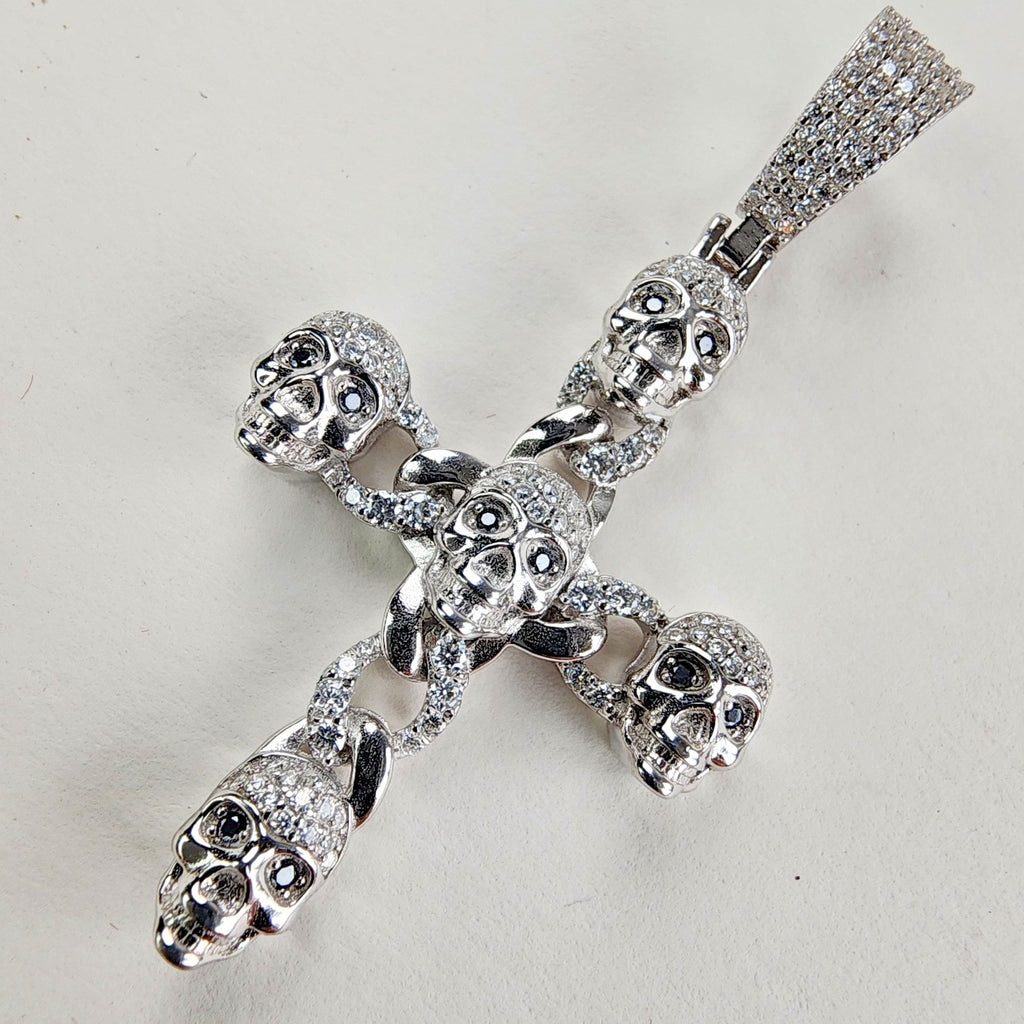 Moissanite Skull Cross Pendant Iced Out Sterling Silver 925 New Iced Out Pave
