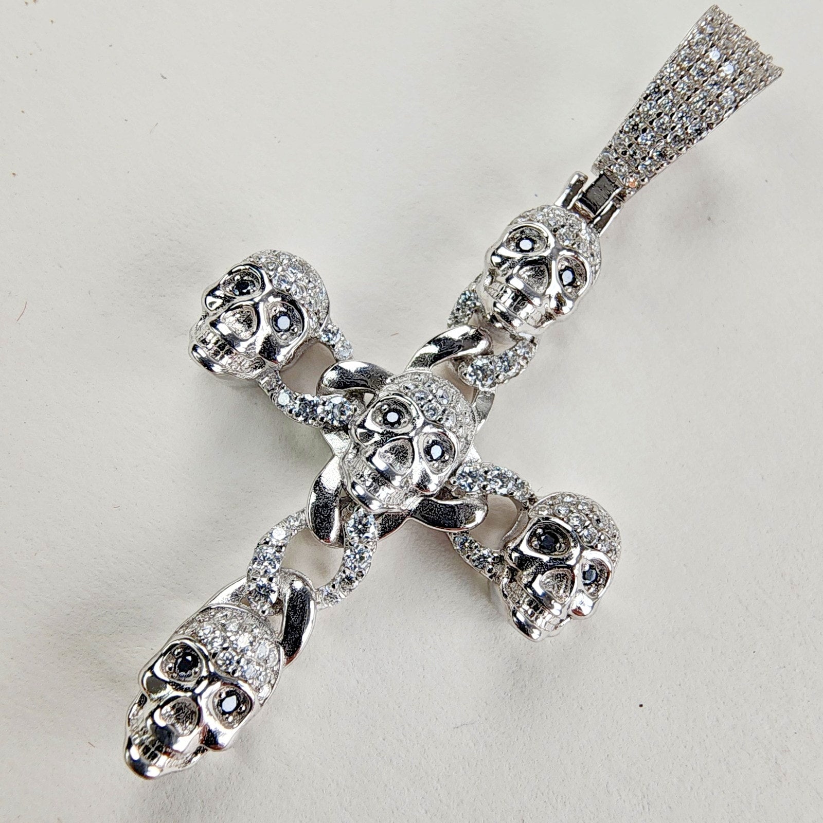 Moissanite Skull Cross Pendant Iced Out Sterling Silver 925 New Iced Out Pave