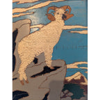 Framed MOUNTAON GOAT Wood Burning Painting Hand Carved