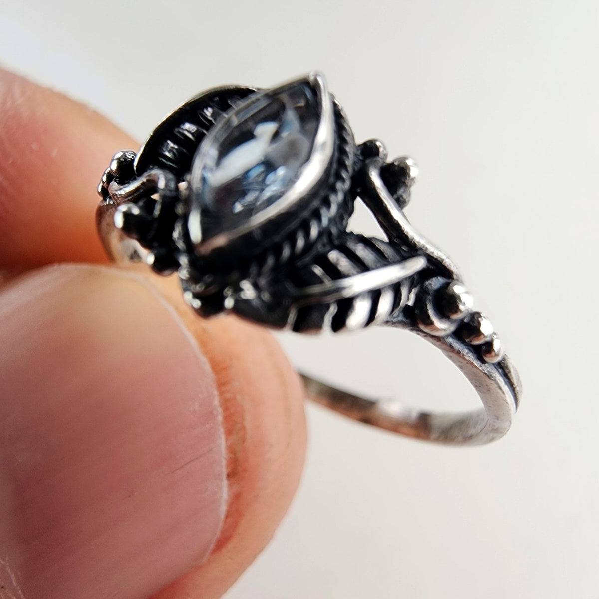 Marquise Cut Amethyst Vintage Ring Size 7 1/2 in Sterling Silver 925