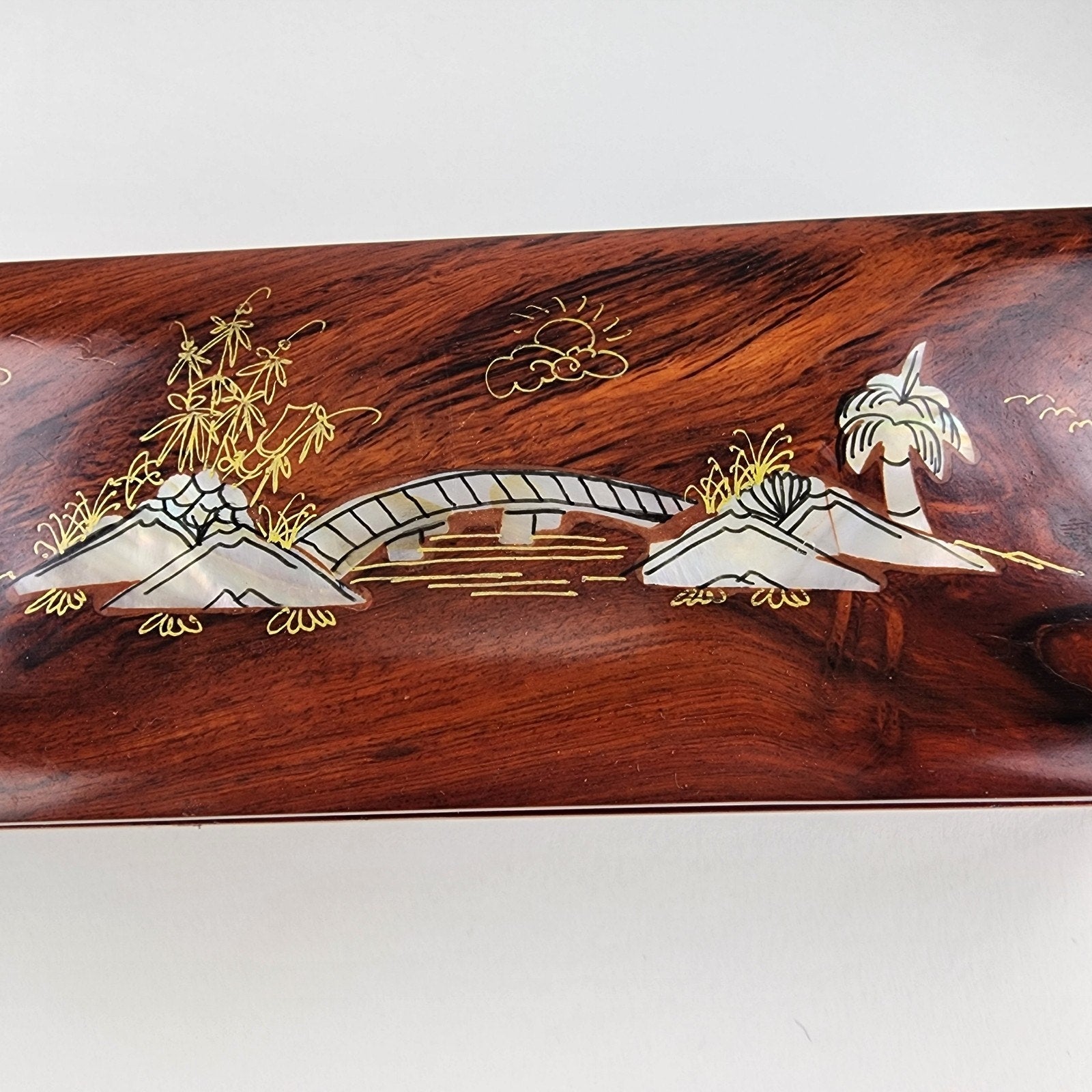 Chinese Chopstick Set of 10 in Mother of Pearl Inlay Lacquer Box with Rests
