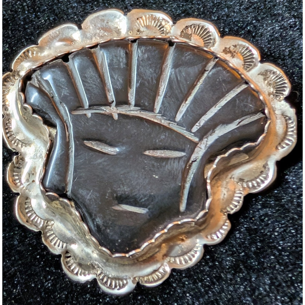 Vintage BLACK ONYX Mexico Head Sterling Silver 925 Pendant Taxco