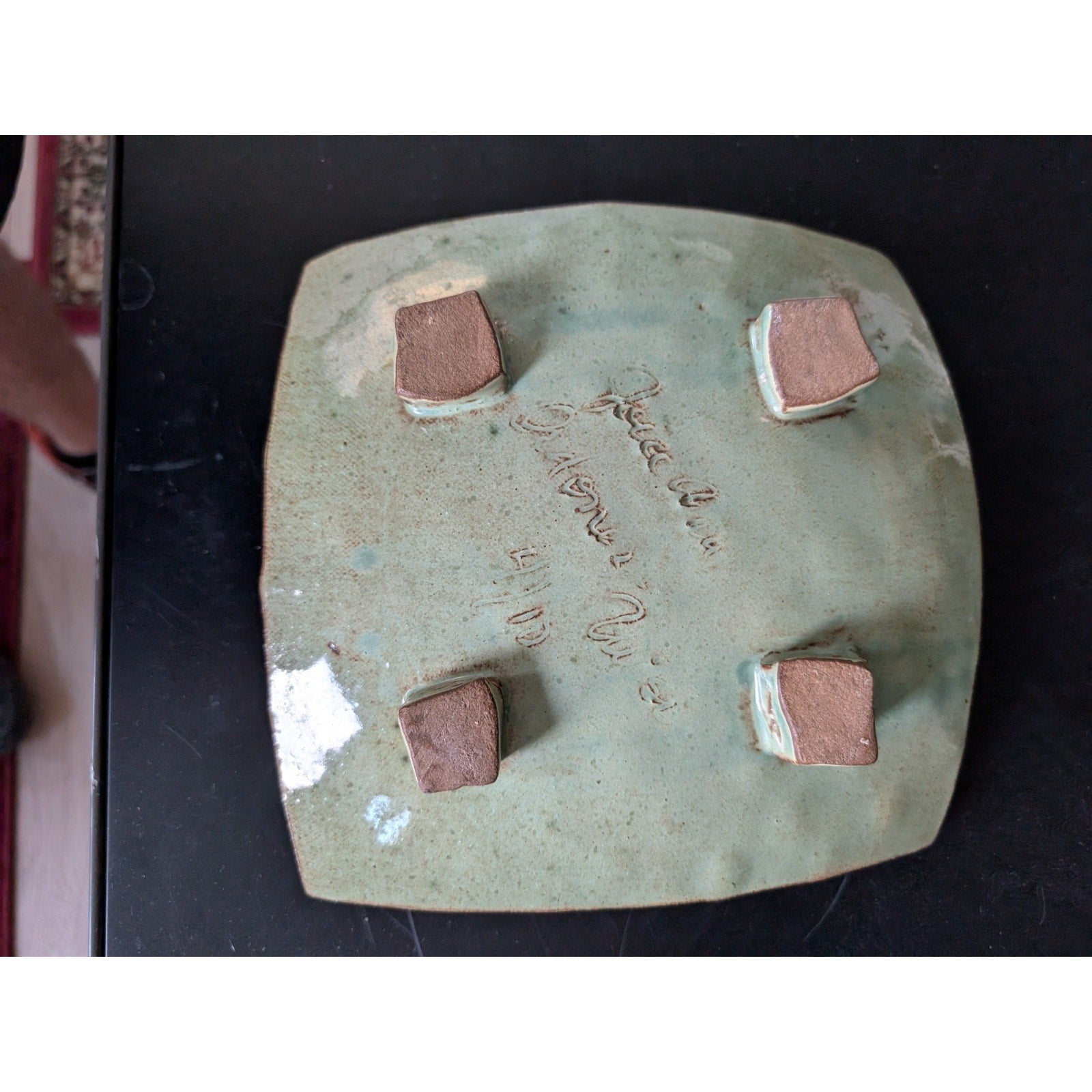 Signed Footed Studio Ceramic Dimpled Trivet MCM Dish