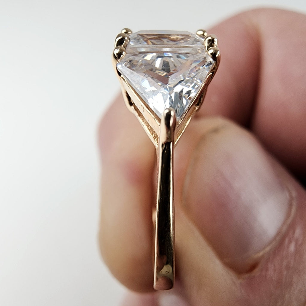 Gold Plated Triple CZ Stone Ring Size 6 Sterling Silver 925 Vintage