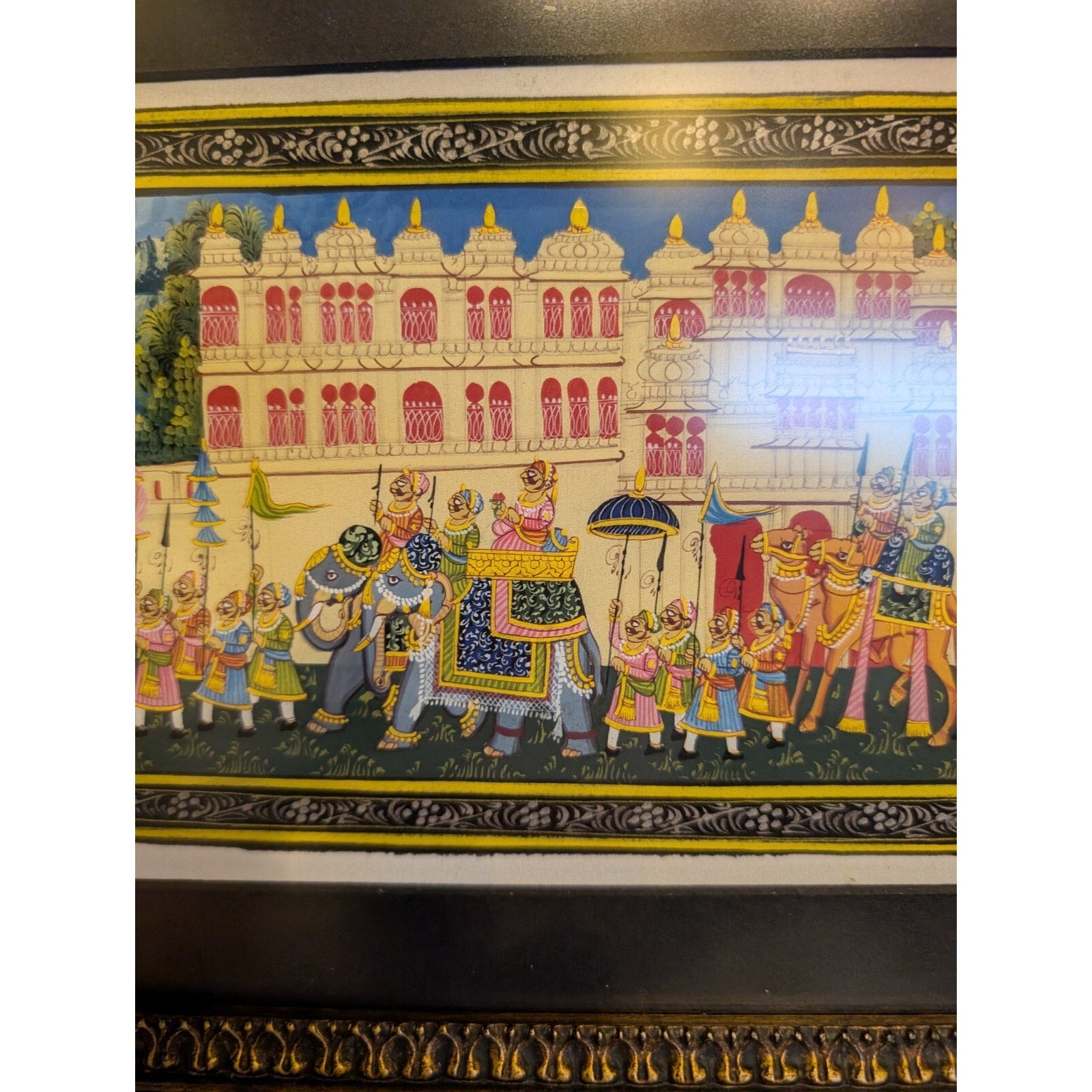 Miniature Indian Royal Procession Painting on Silk - Framed and Ready to Hang!
