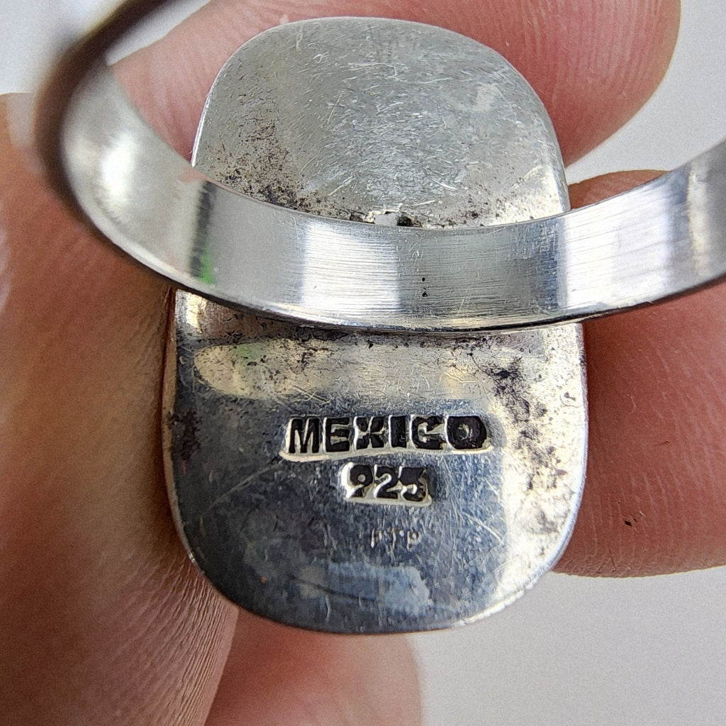 Dichroic Glass Cabochon Mexico Ring Size 7 Sterling Silver 925 Vintage