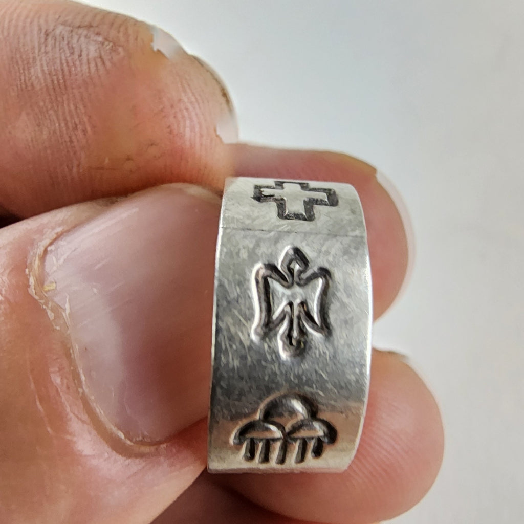 Native Symbol Stamped Ring Size 7 3/4 Sterling Silver 925 Vintage Signed NG