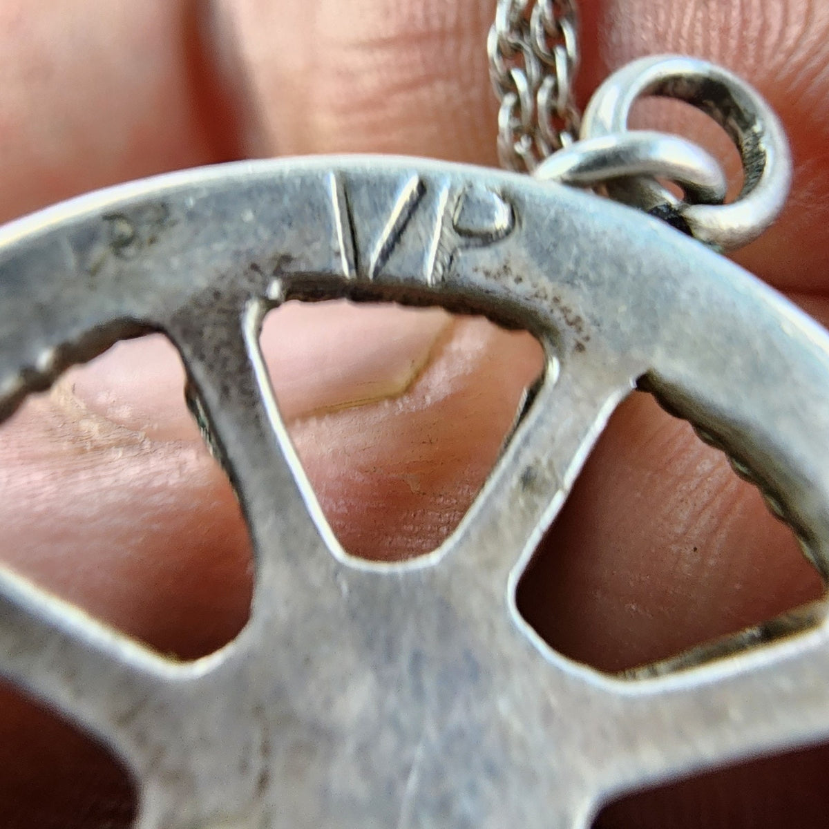 Old Pawn Turquoise Wagon Wheel Pendant Necklace Sterling Silver 925 Signed VP