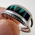 Zuni Turquoise & Onyx Inlay Old Pawn Ring Size 8 3/4 Sterling Silver 925 Vintage