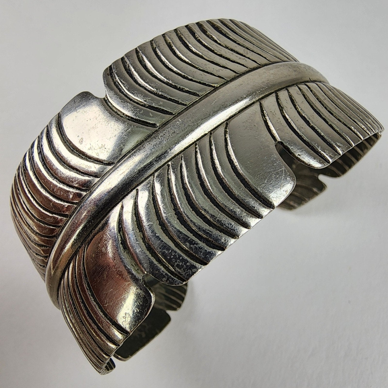 7 1/2" Feather Silver Plated Cuff Bracelet Vintage