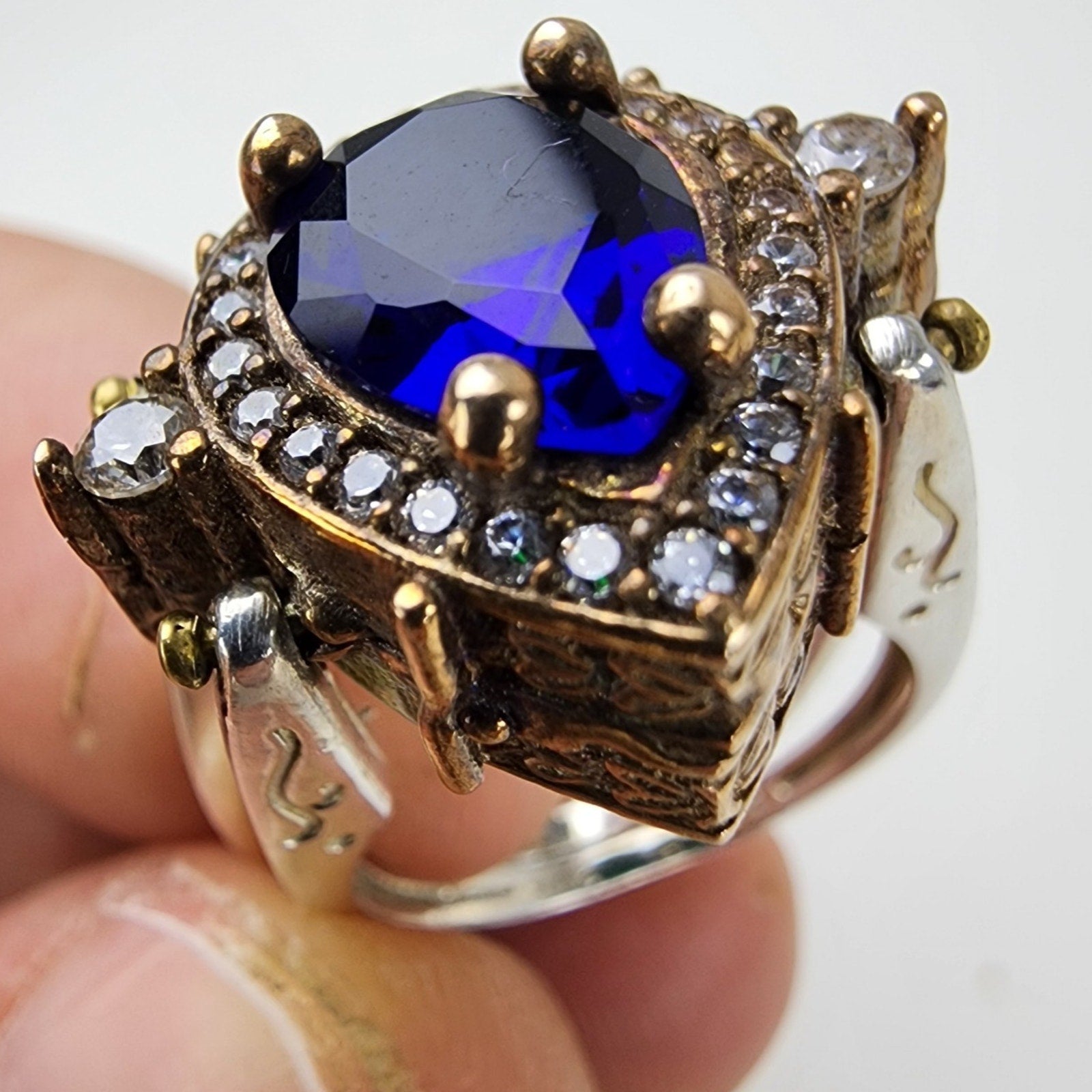 Sapphire Turkish Reversible Ring Size 6 Sterling Silver 925 Vintage
