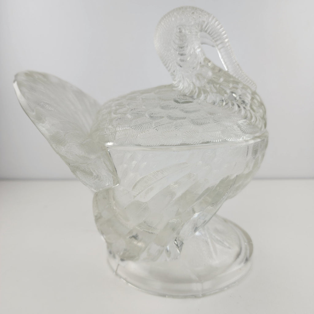 Clear Glass Turkey Lidded Candy Covered Dish by L.E. Smith Vintage