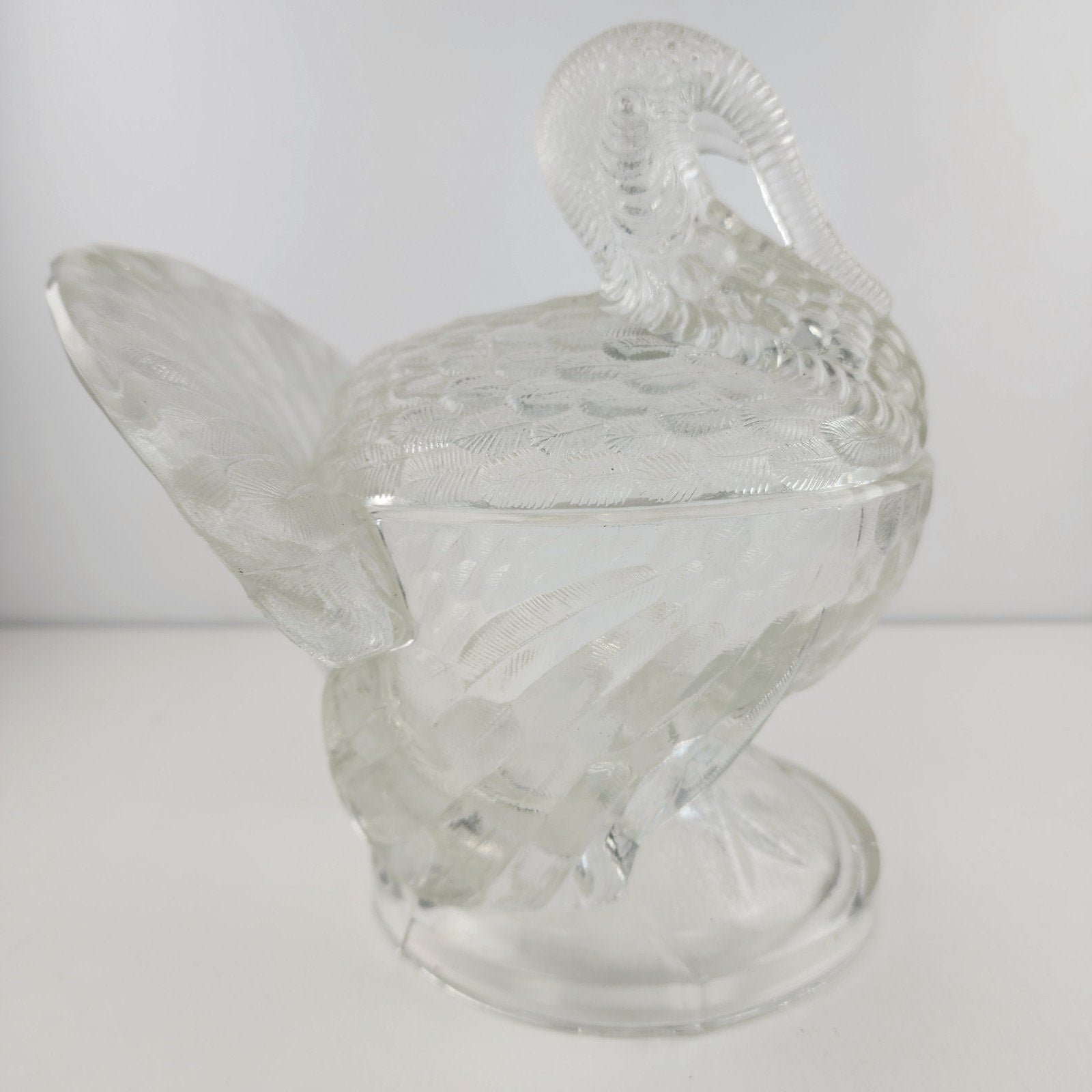 Clear Glass Turkey Lidded Candy Covered Dish by L.E. Smith Vintage