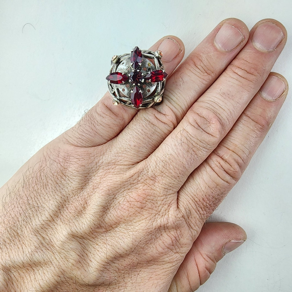 Pomander Caged Marquise Cocktail Ring Size 6 Silverplate Vintage