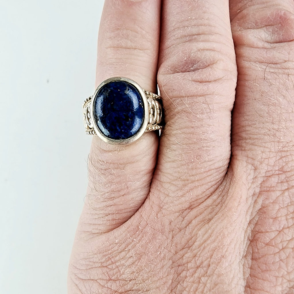 Lapis Lazuli Cabochon Ring Size 7 Sterling Silver 925 Vintage