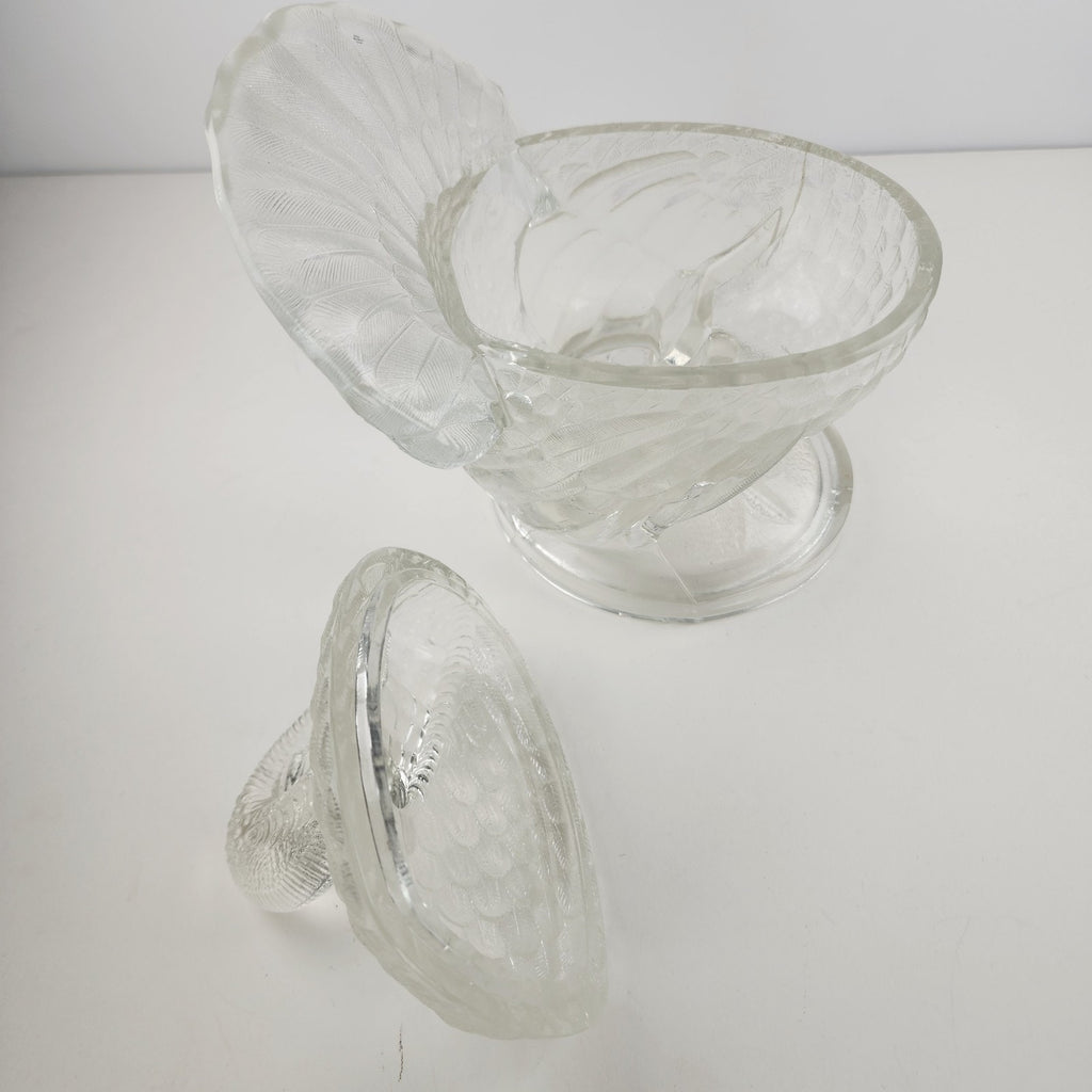 Clear Glass Turkey Lidded Candy Covered Dish by L.E. Smith Vintage