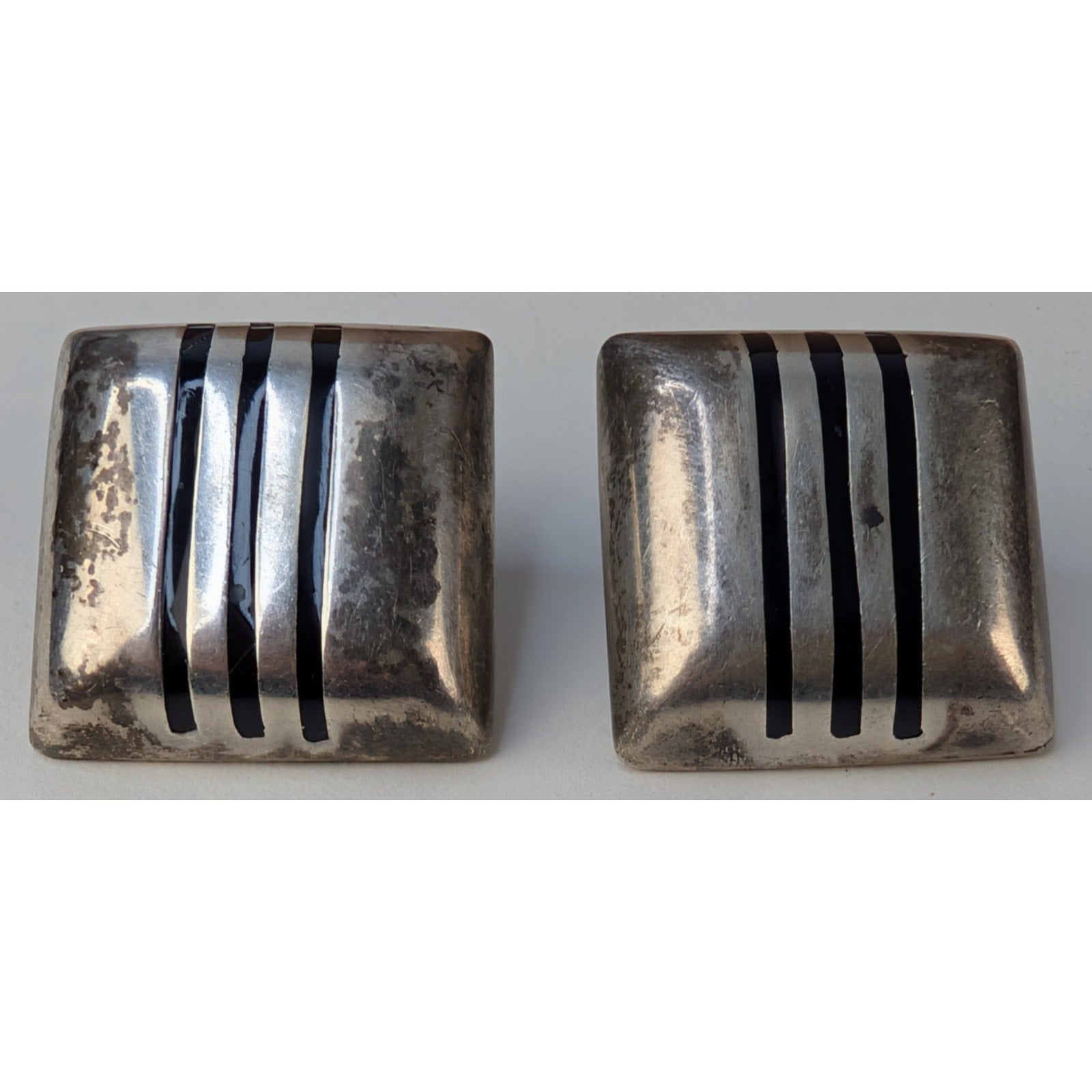 Taxco Modernist Square Sterling Silver 925 Earrings Vintage 18g