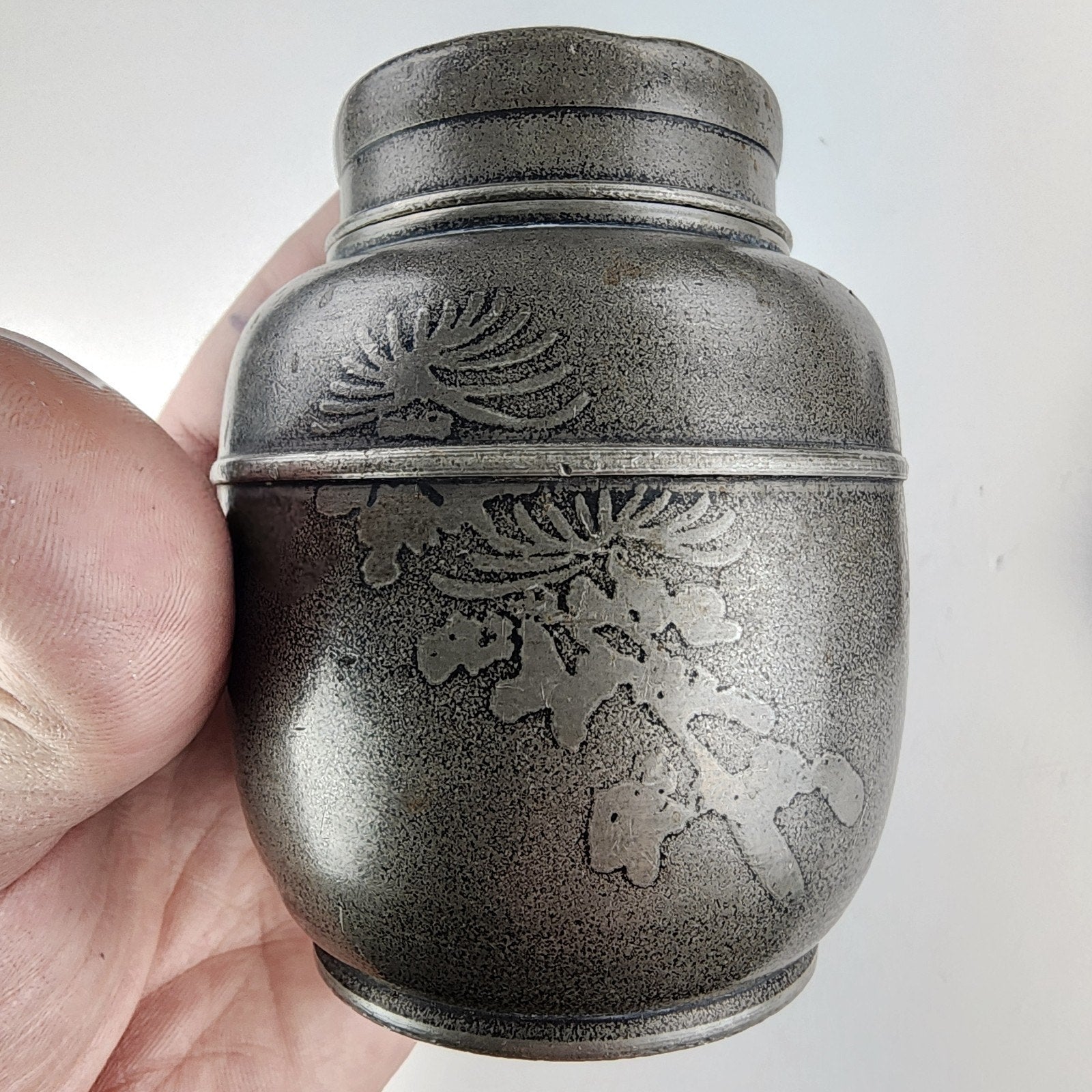Satsuma Japanese Tin Pewter Tea Caddy Jar Signed Antique Suzuhan