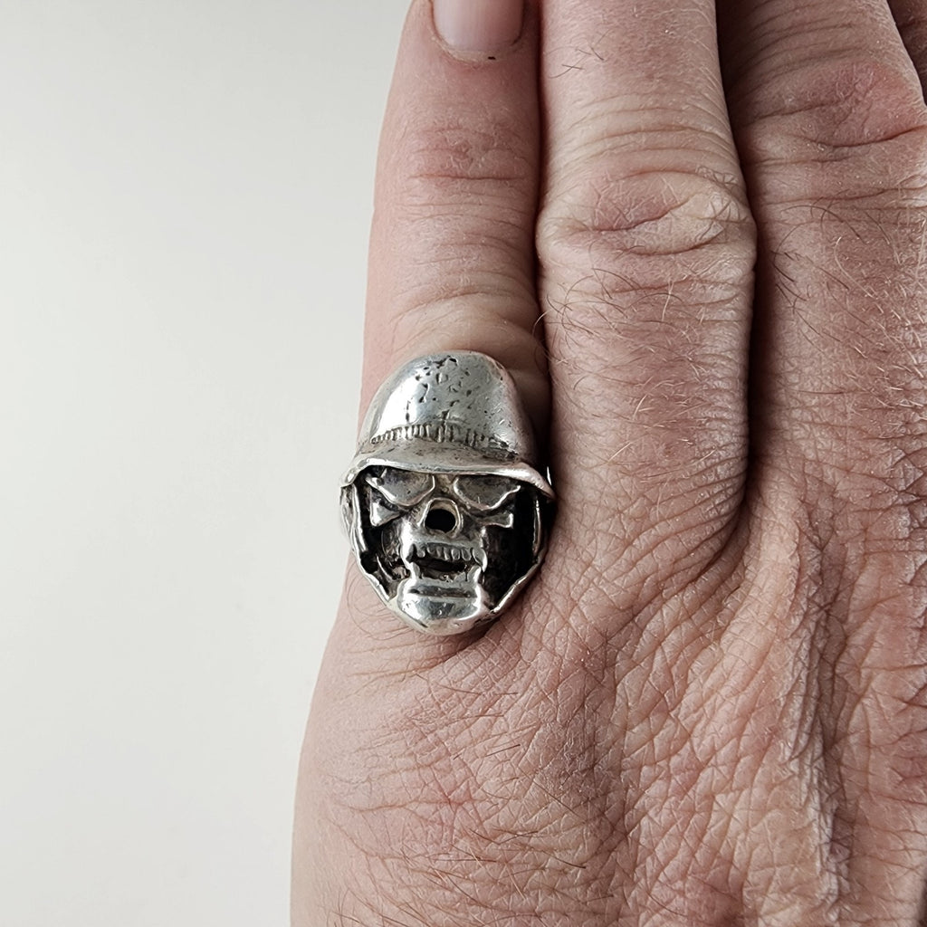 Skull Biker Ring Size 9 1/4 Sterling Silver 925 Vintage Police Helmet