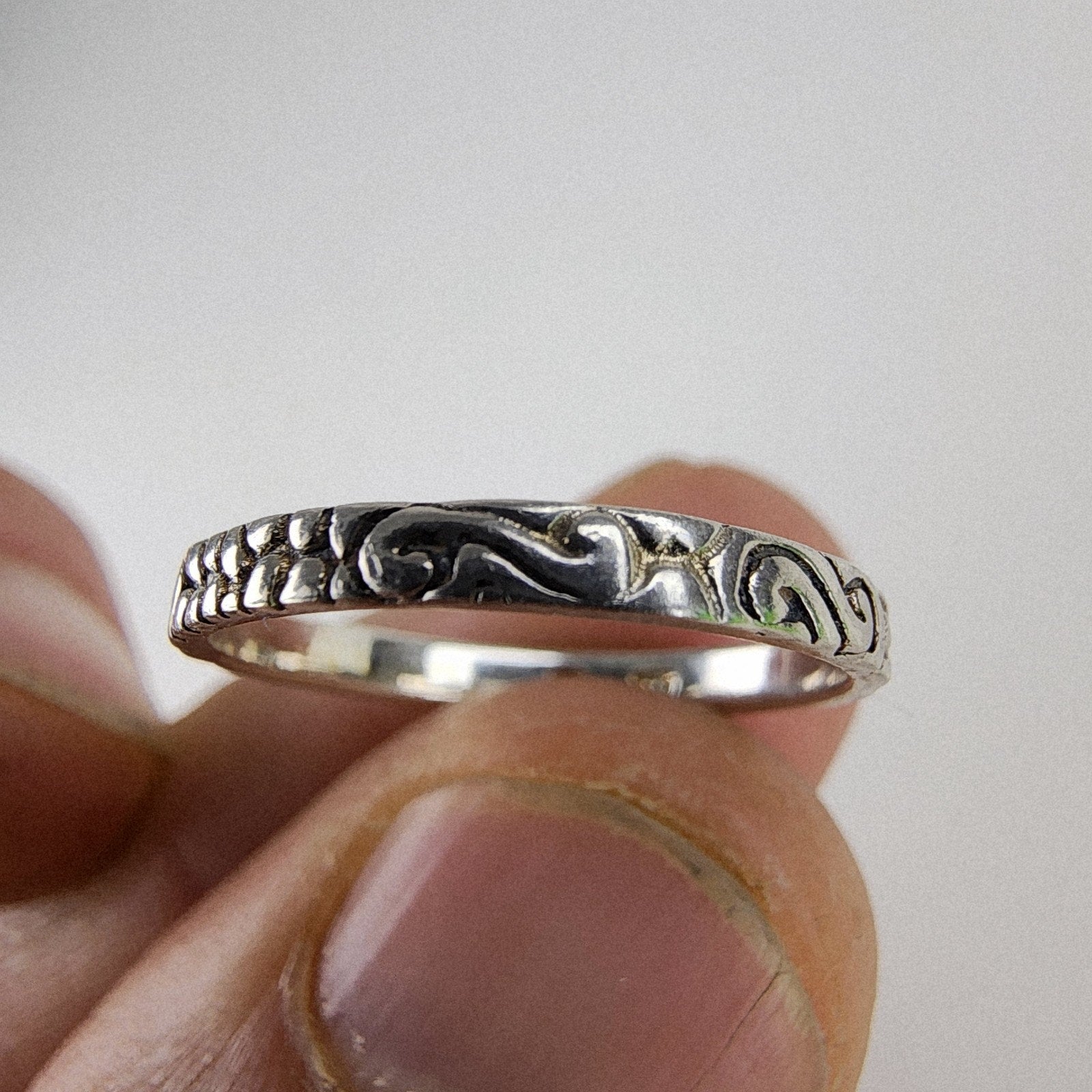 Textured Patterned Band Ring Size 7 1/2 Sterling Silver 925 Vintage