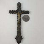 18/19th C Spanish Colonial Bronze Crucifix Antique Brass Cross 5"