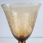 7" Etched Amber Depression Glass Stemmed Wine Glass Vintage
