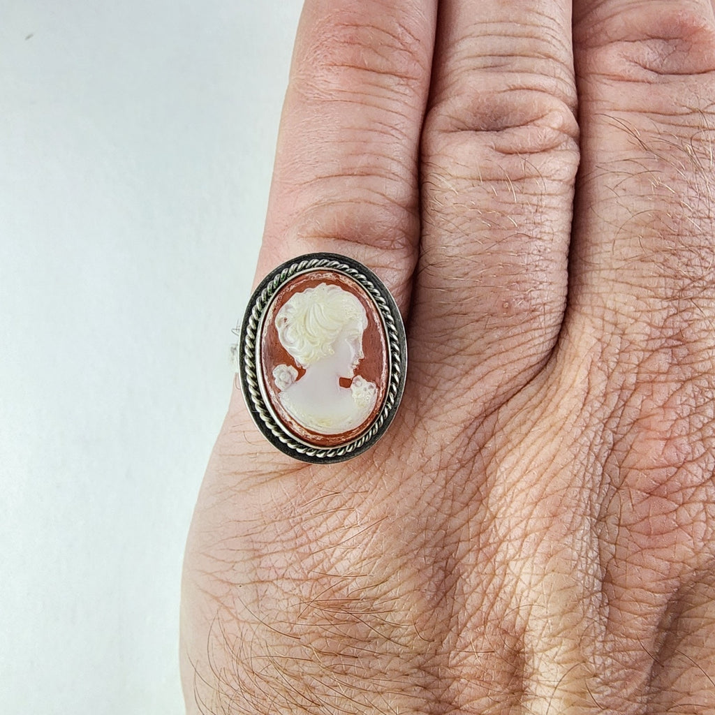 Cameo Ring Size 9 1/2 Sterling Silver 925 Vintage Hand Carved