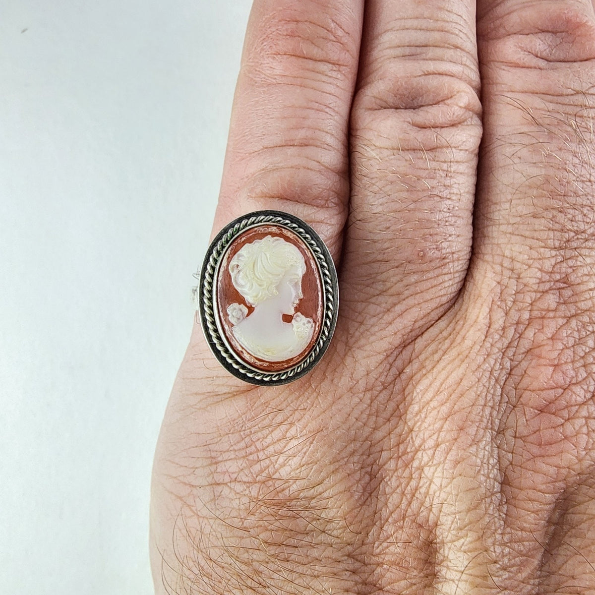 Cameo Ring Size 9 1/2 Sterling Silver 925 Vintage Hand Carved