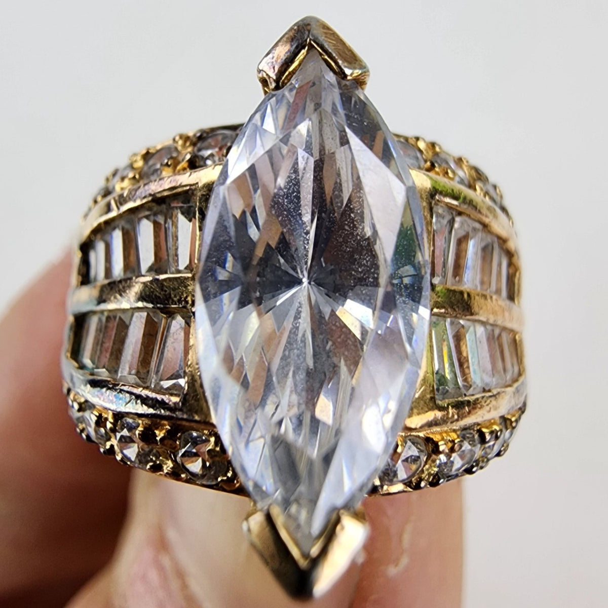 Marquise & Baguette CZ Cocktail Ring Size 6 Sterling Silver 925 Vintage