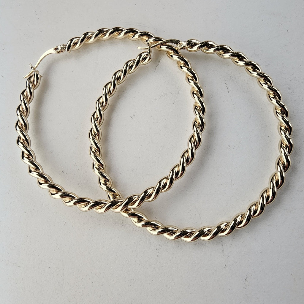 2" Twisted Hoop Earrings Sterling Silver 925 with Gold Finish