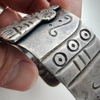 Early Taxco Mayan Warrior Cuff Bracelet 980 Sterling Silver