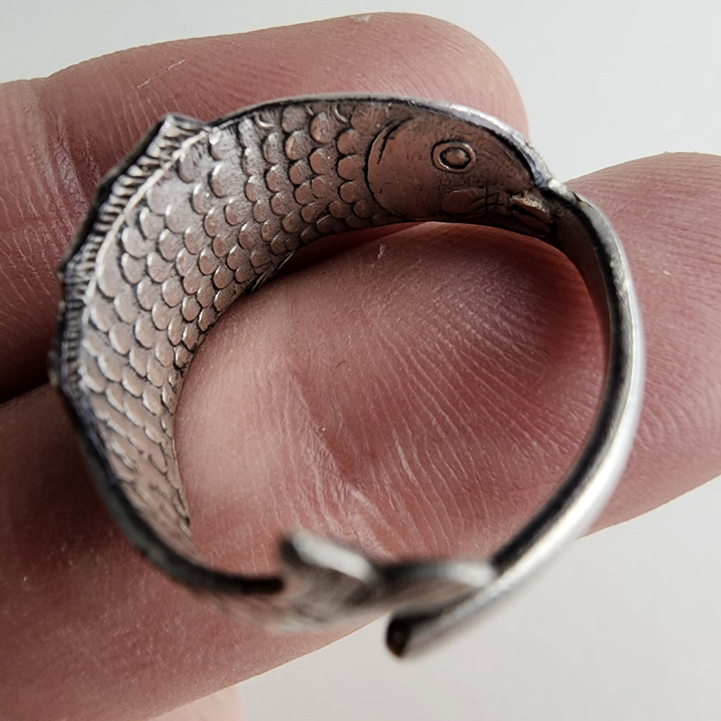 Vintage Fish Spoon Ring Adjustable Size 8 in Sterling Silver 925