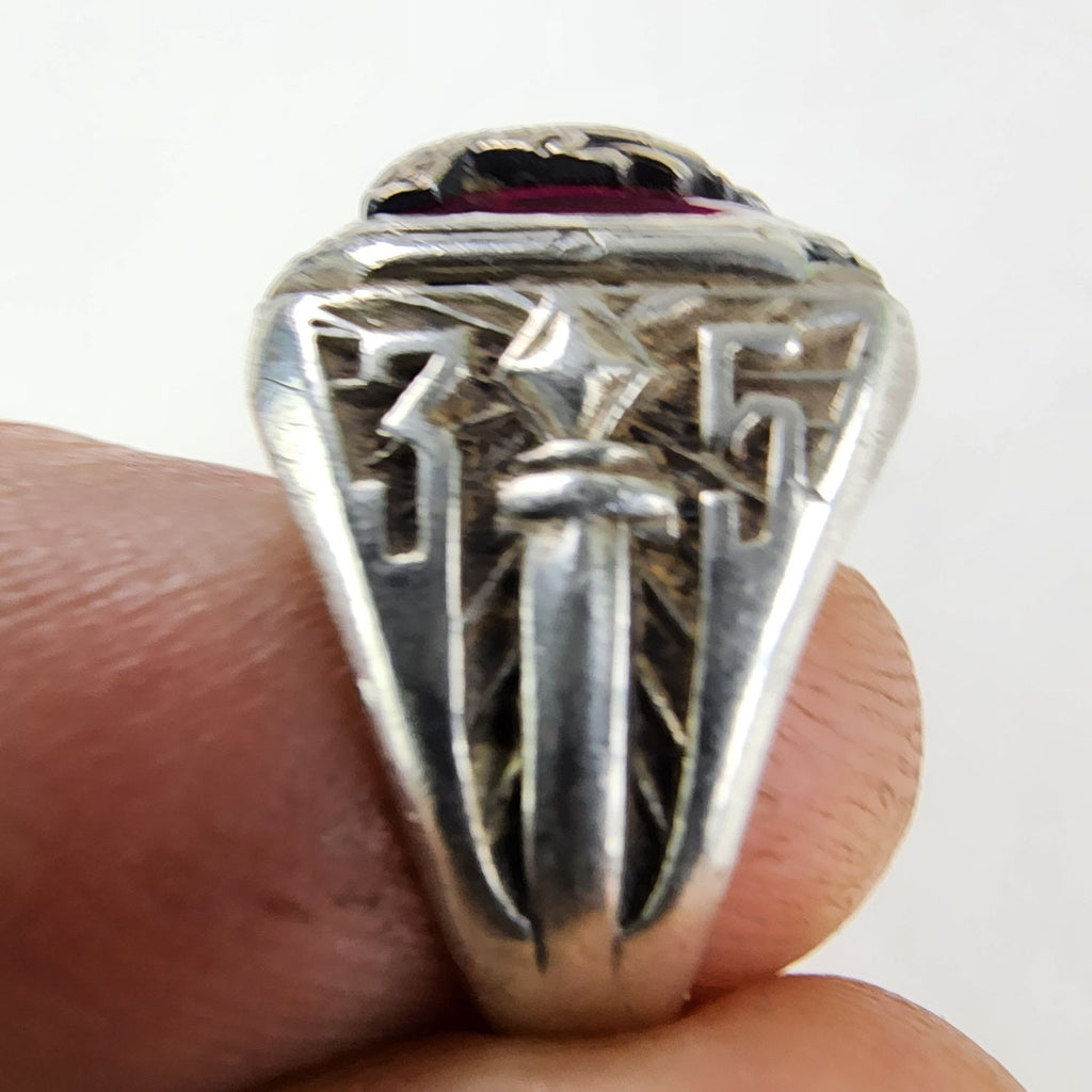 1935 Ruby Class Ring Size 5 1/2 Sterling Silver 925 Vintage Hand Monogrammed MAC