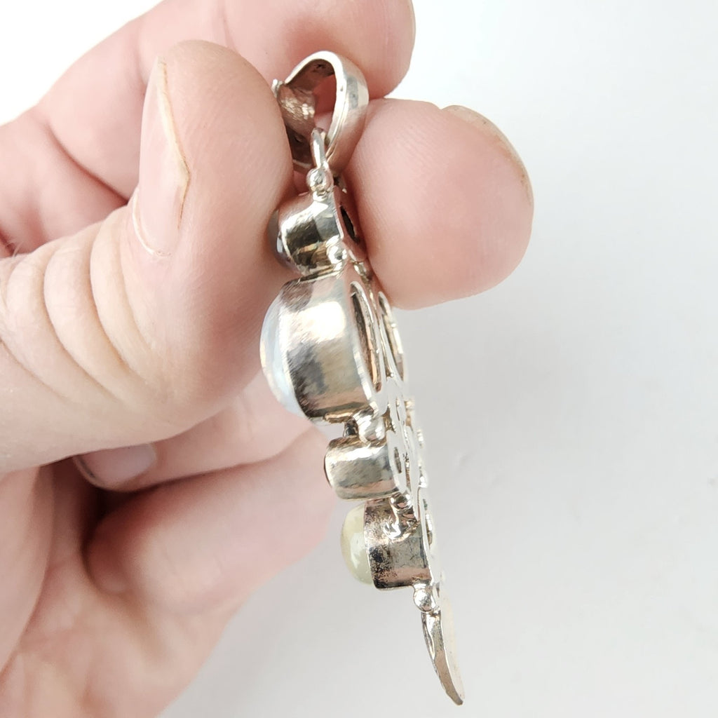 Rainbow Moonstone & Peridot Sterling Silver 925 Pendant Vintage