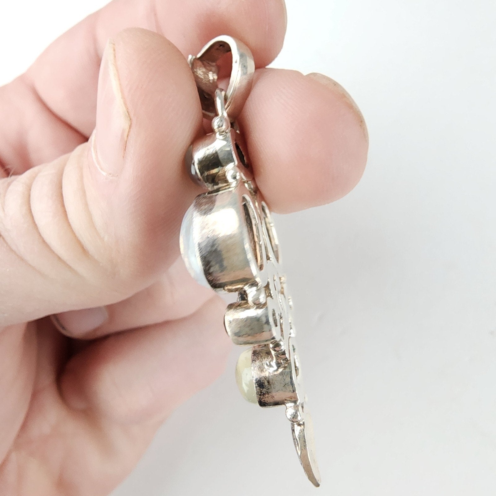 Rainbow Moonstone & Peridot Sterling Silver 925 Pendant Vintage