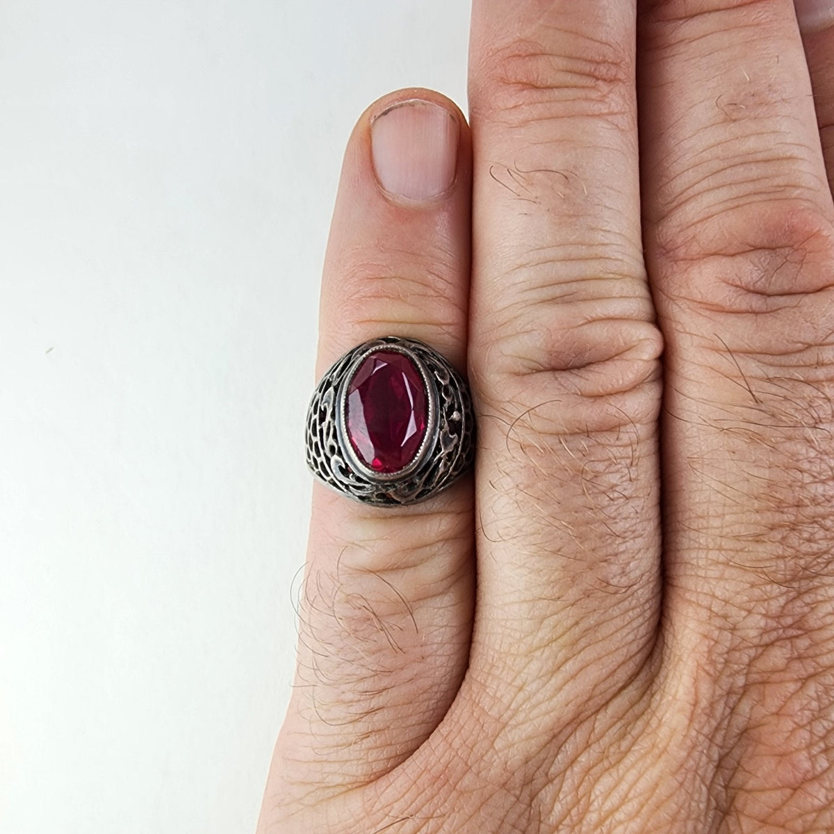 Russian Ruby Men's Ring Size 7 Sterling Silver 916 Vintage Soviet
